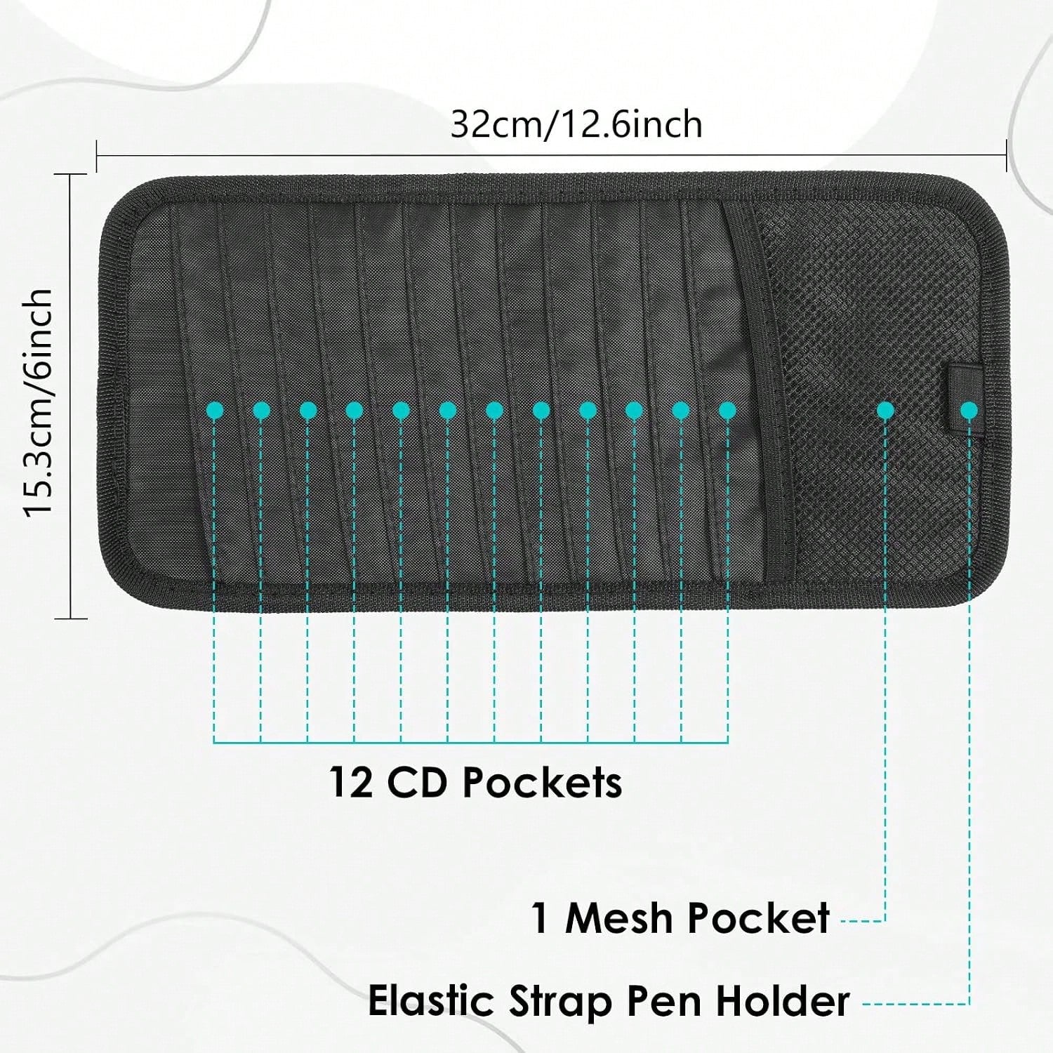 Trinkrittey Black Car CD Case Holder DVD Vehicle Visor Storage Orangizer Large Capacity CD Visor Case With 12 DVD Storage Sleeves 1 Mesh Pocket 1 Pen