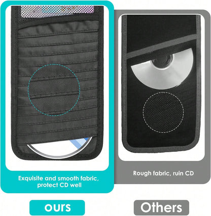 Trinkrittey Black Car CD Case Holder DVD Vehicle Visor Storage Orangizer Large Capacity CD Visor Case With 12 DVD Storage Sleeves 1 Mesh Pocket 1 Pen