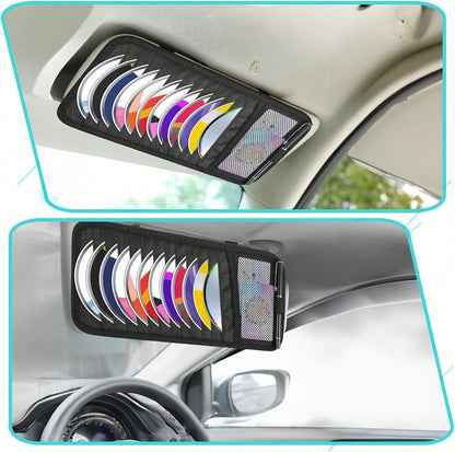 Trinkrittey Black Car CD Case Holder DVD Vehicle Visor Storage Orangizer Large Capacity CD Visor Case With 12 DVD Storage Sleeves 1 Mesh Pocket 1 Pen