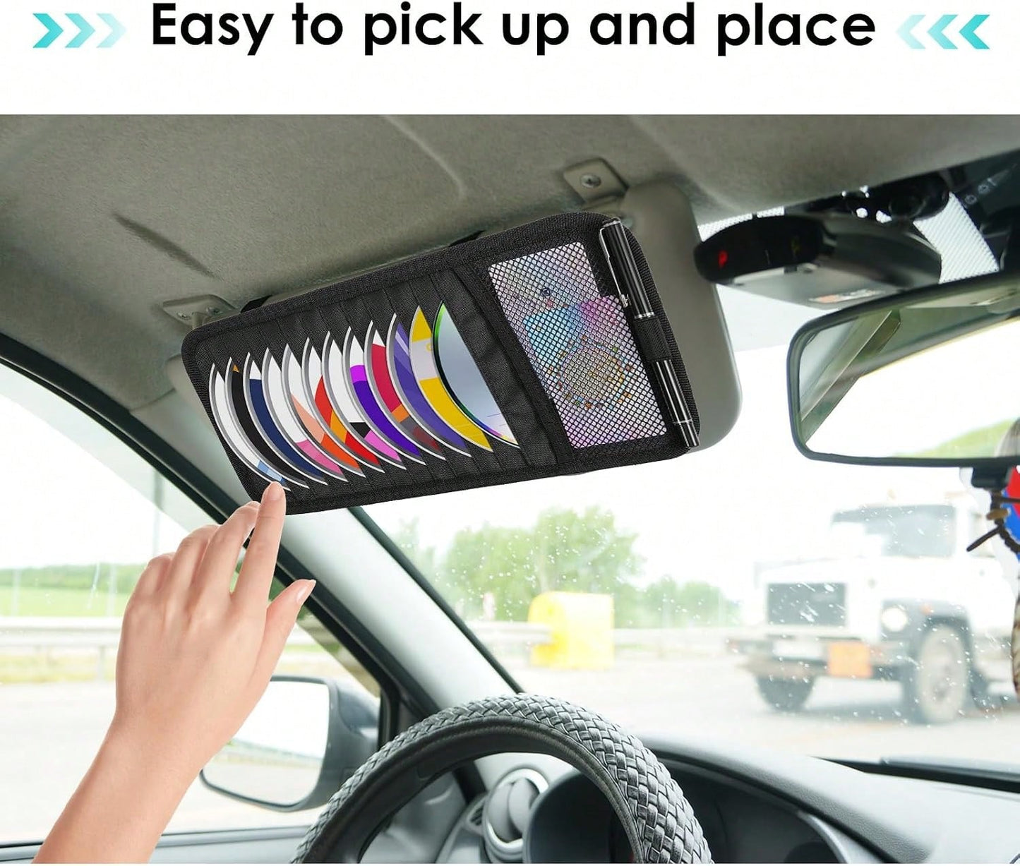 Trinkrittey Black Car CD Case Holder DVD Vehicle Visor Storage Orangizer Large Capacity CD Visor Case With 12 DVD Storage Sleeves 1 Mesh Pocket 1 Pen