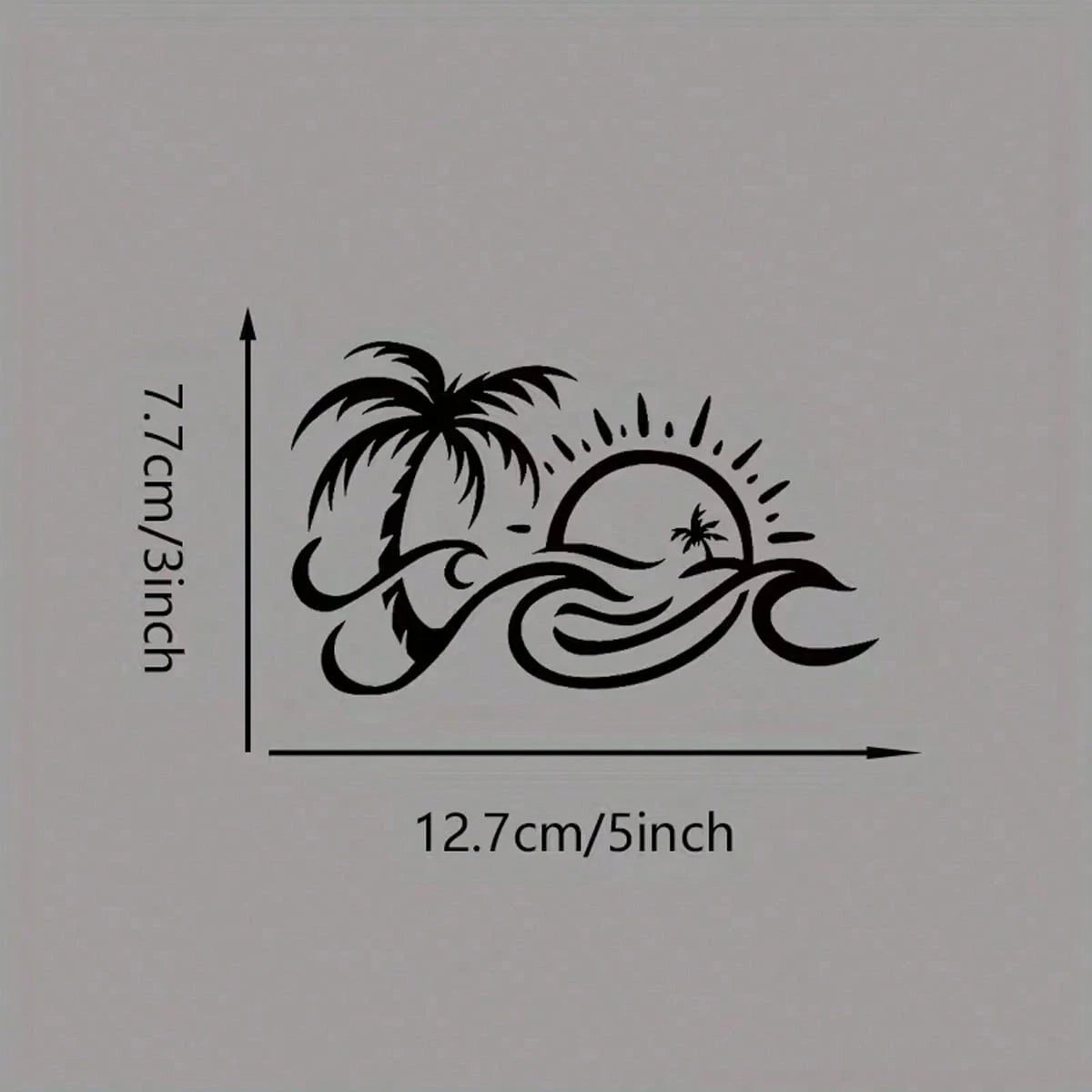Tropical Palm Tree Ocean Sunset Graphic Car Sticker, Beach Scenery Vehicle Window Decal, Self-Adhesive Waterproof Auto Exterior Decor Accessory