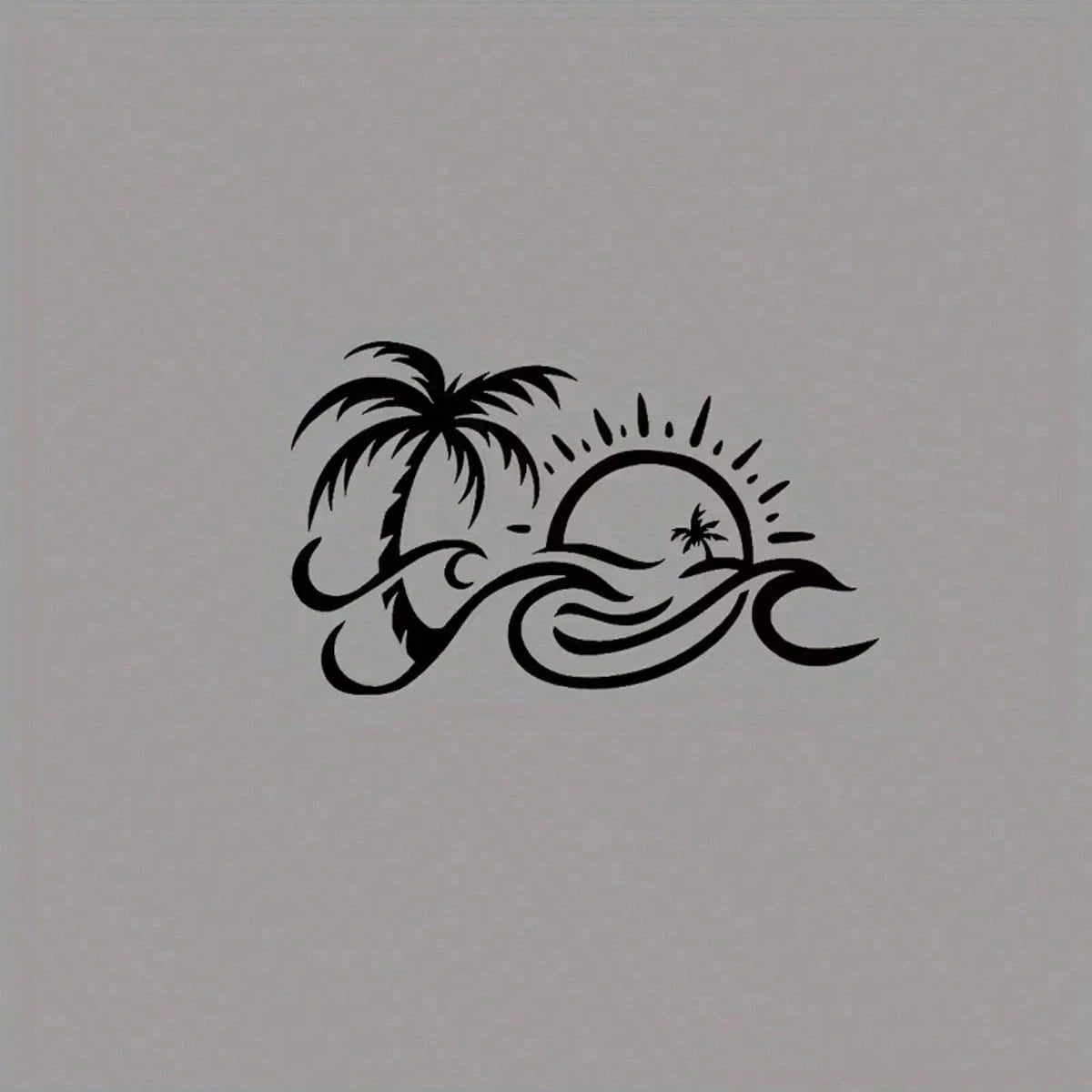 Tropical Palm Tree Ocean Sunset Graphic Car Sticker, Beach Scenery Vehicle Window Decal, Self-Adhesive Waterproof Auto Exterior Decor Accessory
