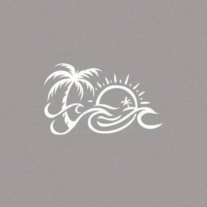 Tropical Palm Tree Ocean Sunset Graphic Car Sticker, Beach Scenery Vehicle Window Decal, Self-Adhesive Waterproof Auto Exterior Decor Accessory