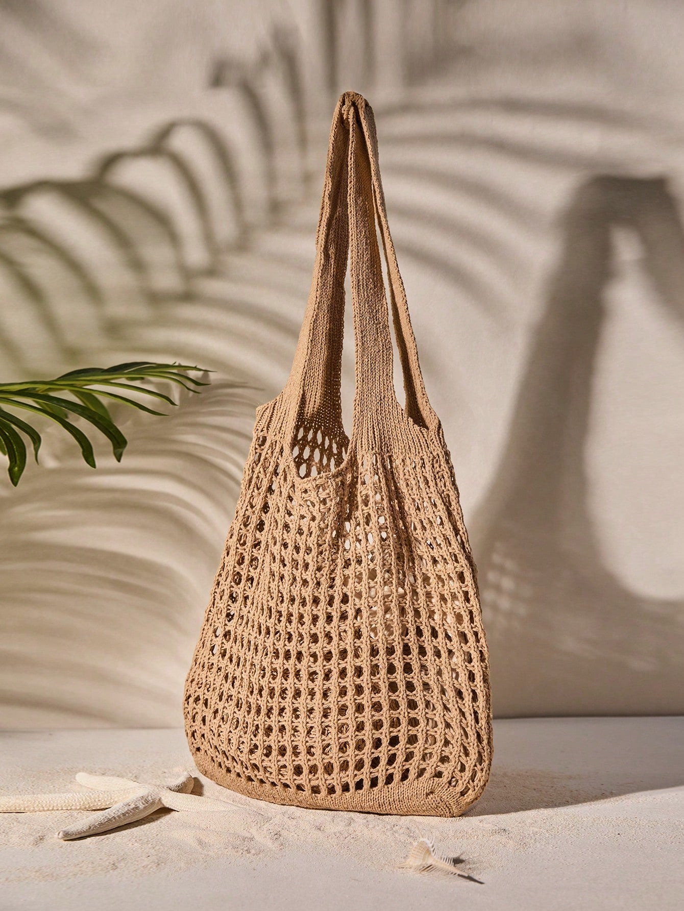Tropiscape Lightweight Leisure Hollow Out Woven Shopping Crochet Bag For Women, Large Capacity Tote Bags For Travel, Outdoor And School. Multifunctional Kitchen Storage Mesh Bag For Beach Vacation Or