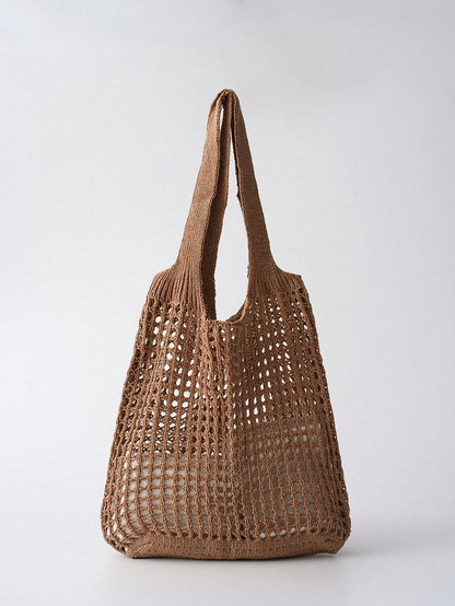 Tropiscape Lightweight Leisure Hollow Out Woven Shopping Crochet Bag For Women, Large Capacity Tote Bags For Travel, Outdoor And School. Multifunctional Kitchen Storage Mesh Bag For Beach Vacation Or