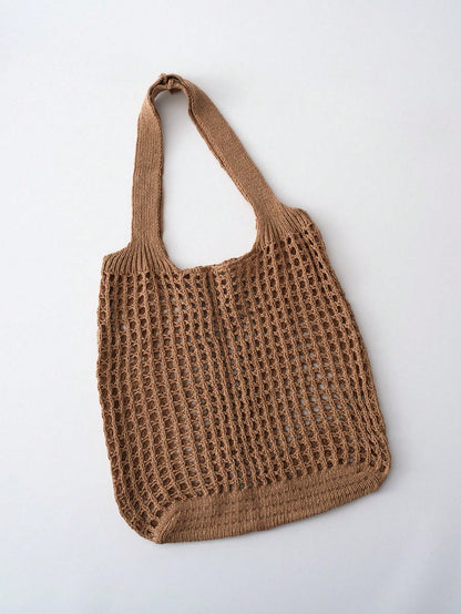 Tropiscape Lightweight Leisure Hollow Out Woven Shopping Crochet Bag For Women, Large Capacity Tote Bags For Travel, Outdoor And School. Multifunctional Kitchen Storage Mesh Bag For Beach Vacation Or