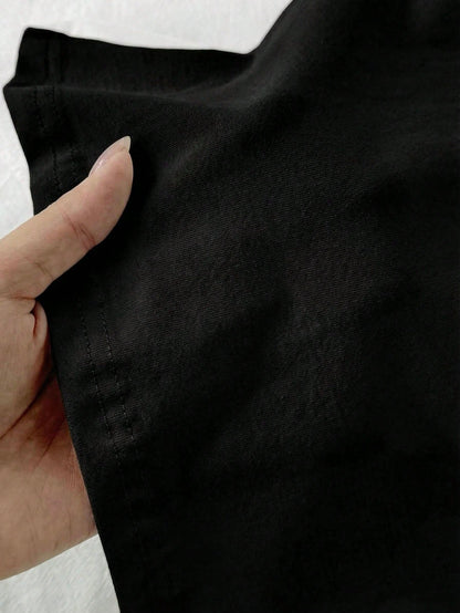 Tseoso 1pc Solid Black 95% Cotton Form Fitted T-Shirt