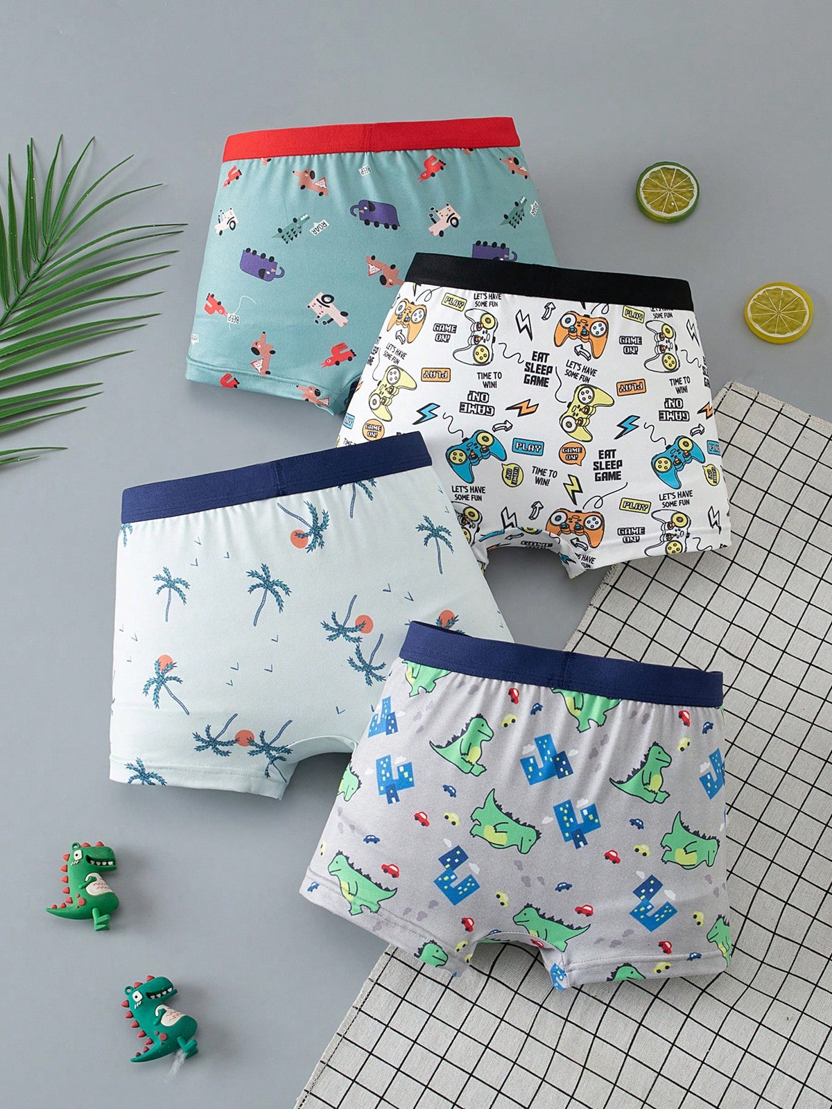 Tween Boy Cartoon Print Cute Comfortable 4-Pack Boxer Briefs