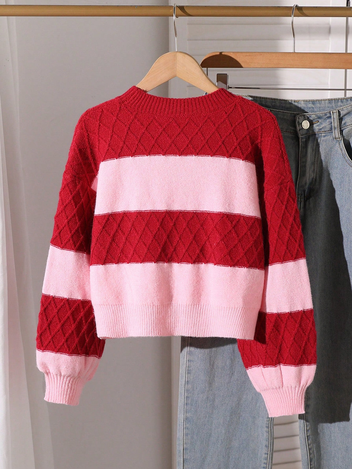 Tween Girl Autumn/Winter Casual Colorblock Patchwork Sweater