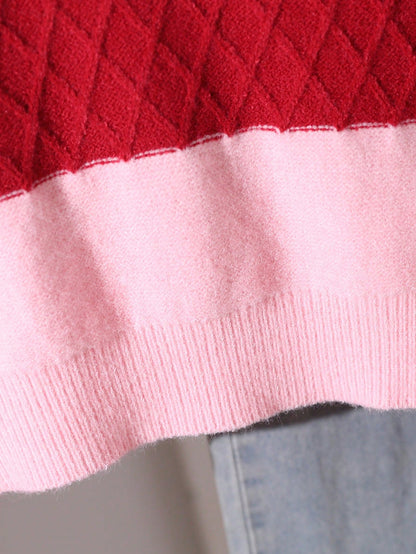 Tween Girl Autumn/Winter Casual Colorblock Patchwork Sweater