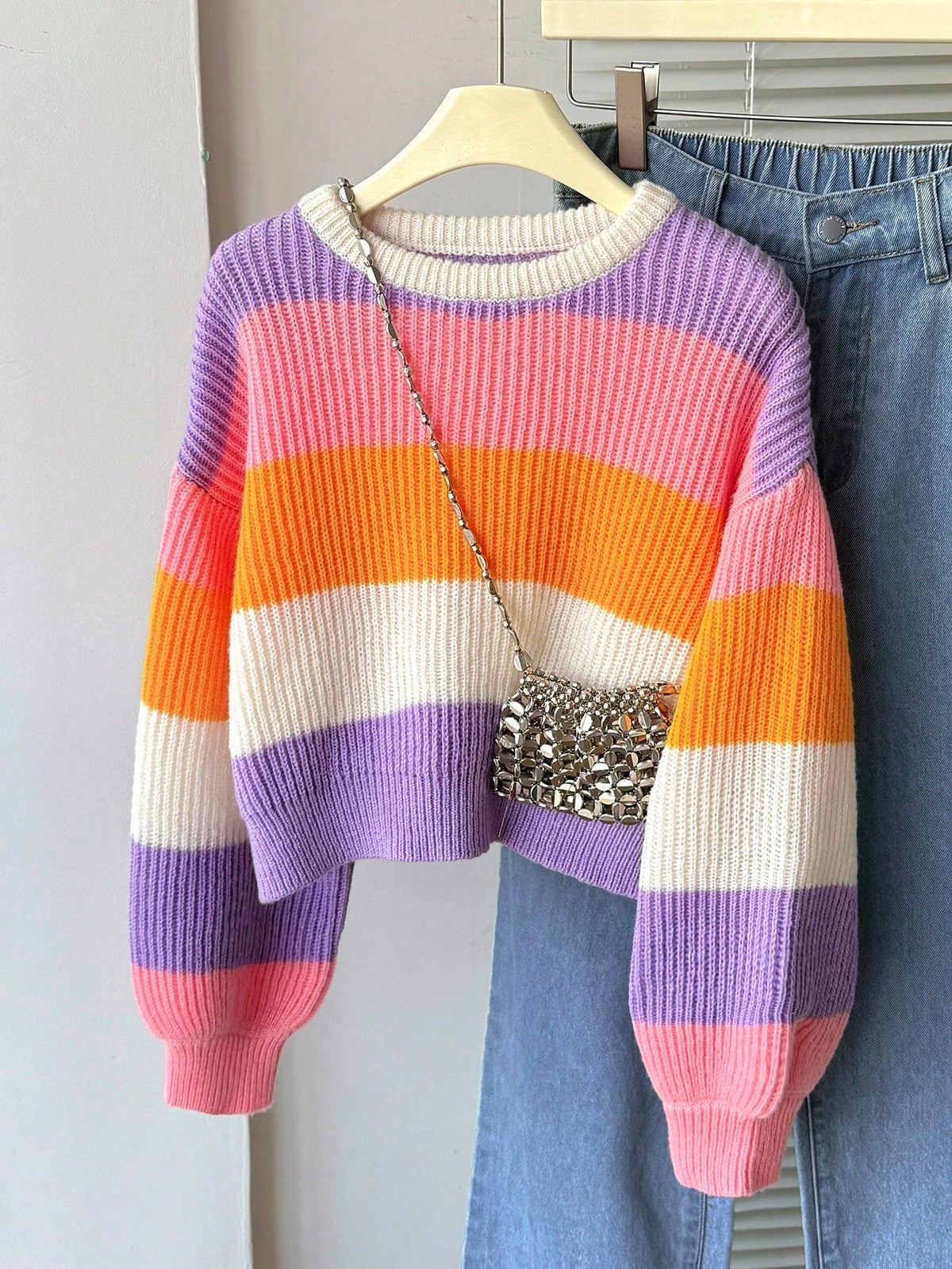 Tween Girl Autumn/Winter Casual Colorblock Patchwork Sweater
