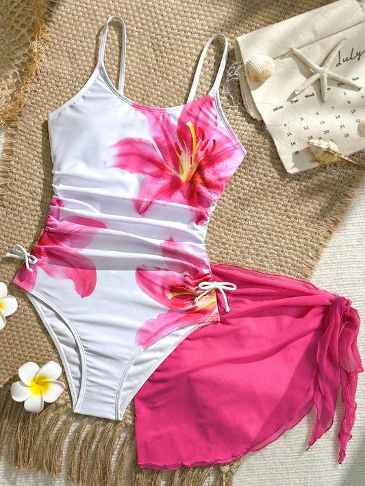 Tween Girl Floral Print Tankini Swimwear And Mini Skirt Set,Suitable For Beach Vacation,Pool Party,Outfit Outfits Cruise Girls Summer Holiday