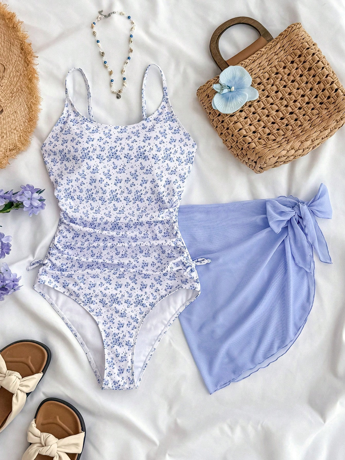 Tween Girl Floral Print Tankini Swimwear And Mini Skirt Set,Suitable For Beach Vacation,Pool Party,Outfit Outfits Cruise Girls Summer Holiday