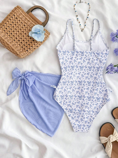 Tween Girl Floral Print Tankini Swimwear And Mini Skirt Set,Suitable For Beach Vacation,Pool Party,Outfit Outfits Cruise Girls Summer Holiday