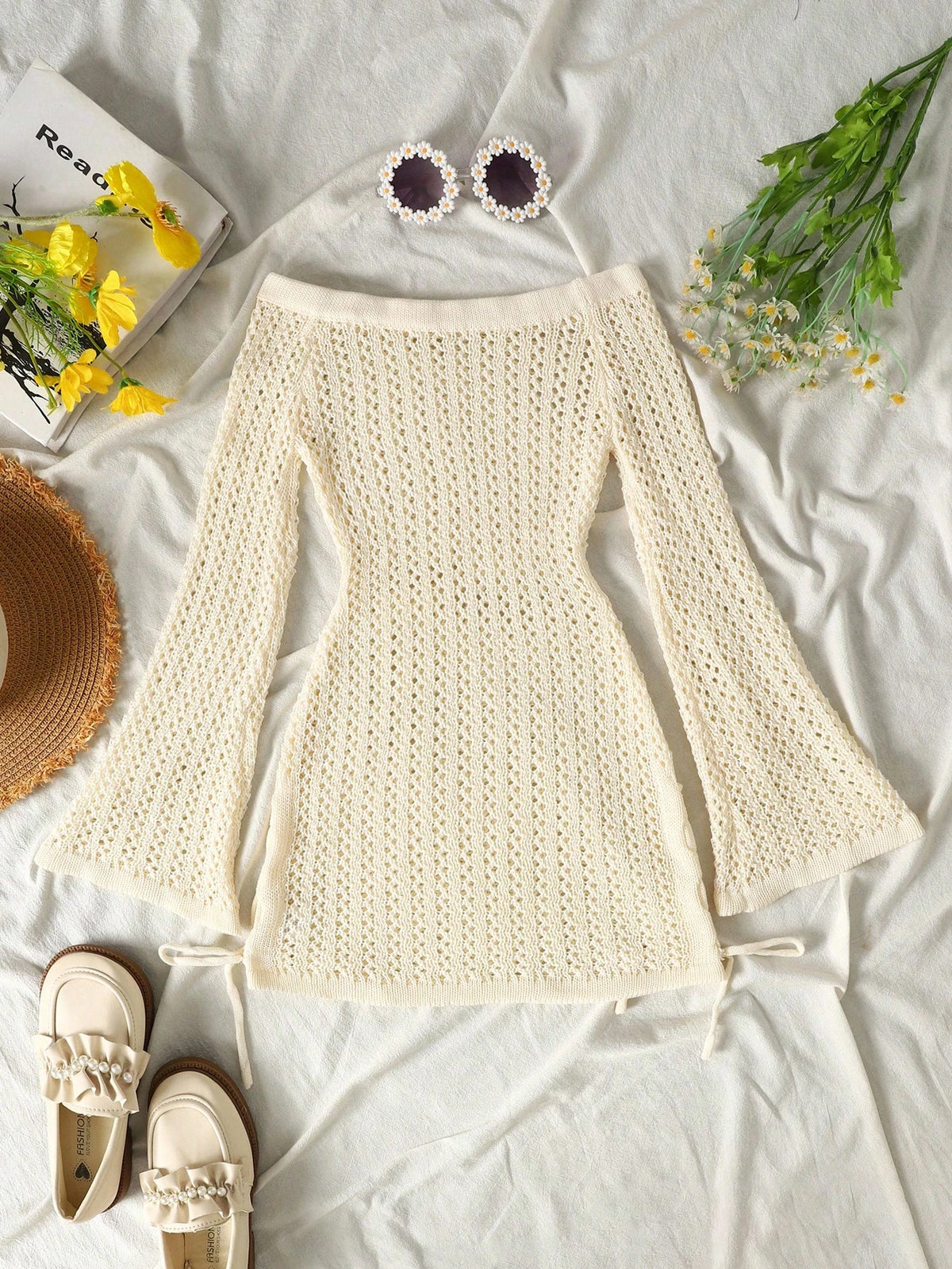 Tween Girl Off Shoulder Solid Color Casual Beach Cover-Up Dress,Mothers Day Outfit,Graduation,Mommy And Me Matching Outfits