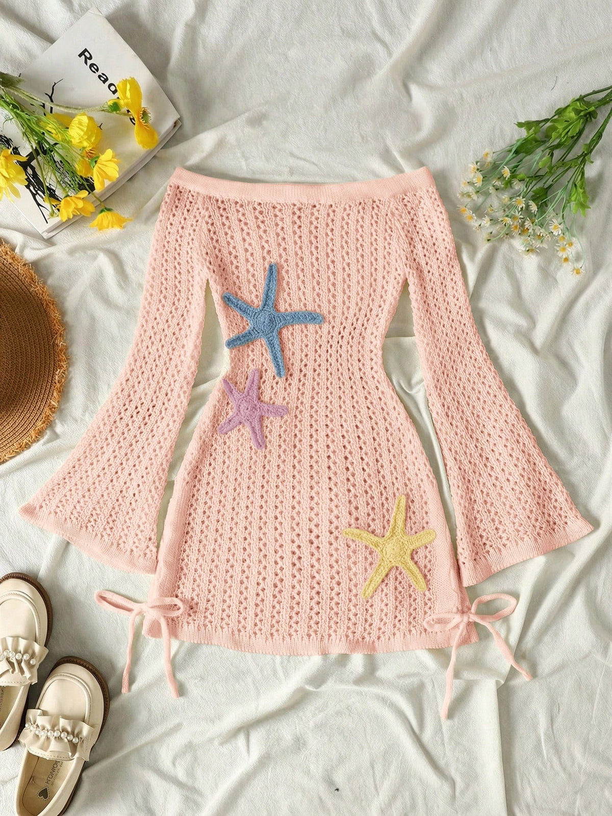 Tween Girl Off Shoulder Solid Color Casual Beach Cover-Up Dress,Mothers Day Outfit,Graduation,Mommy And Me Matching Outfits