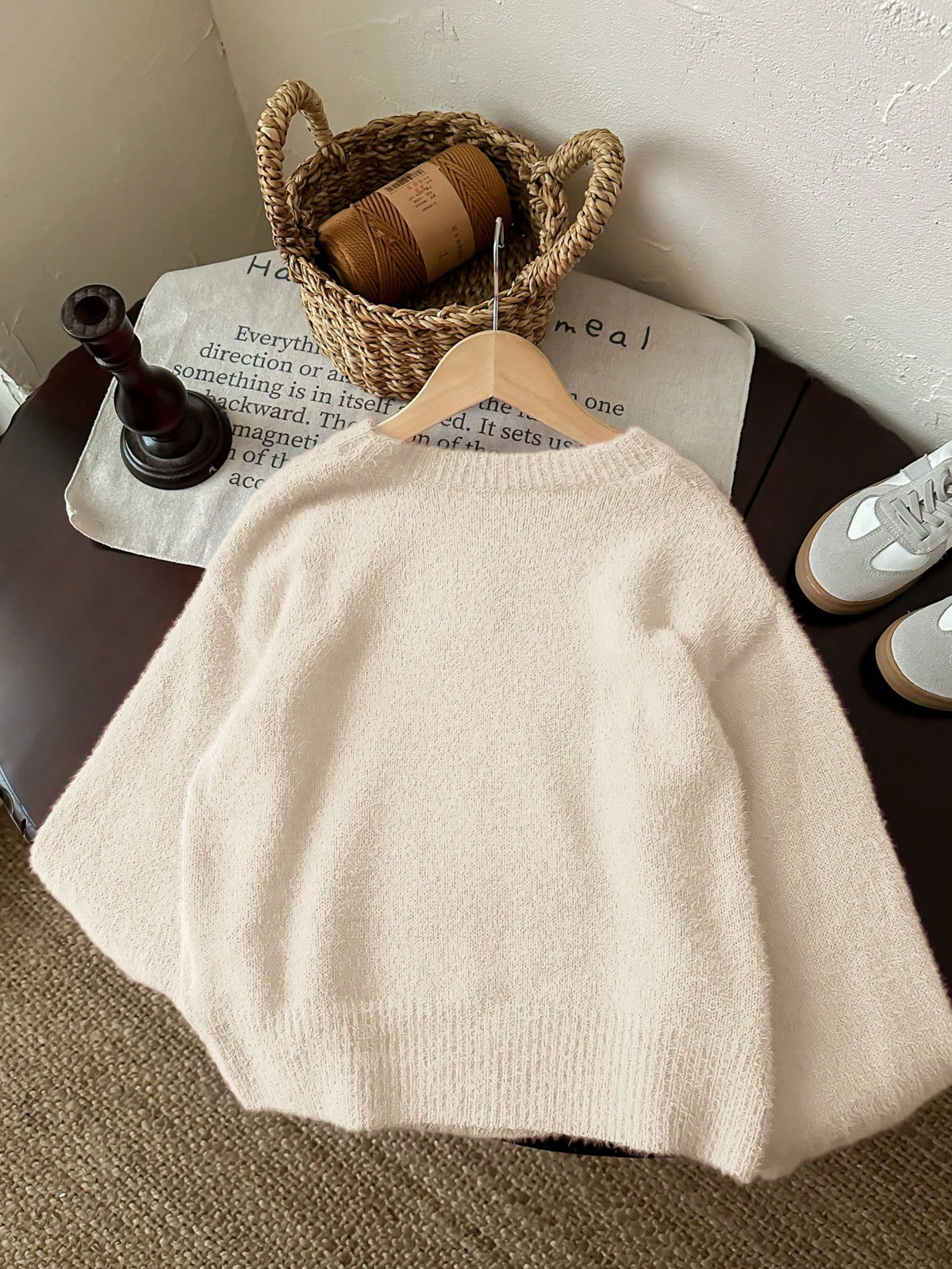 Tween Girl Star Pattern Round Neck Drop Shoulder Sweater, Sibling
