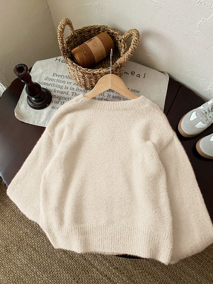 Tween Girl Star Pattern Round Neck Drop Shoulder Sweater, Sibling