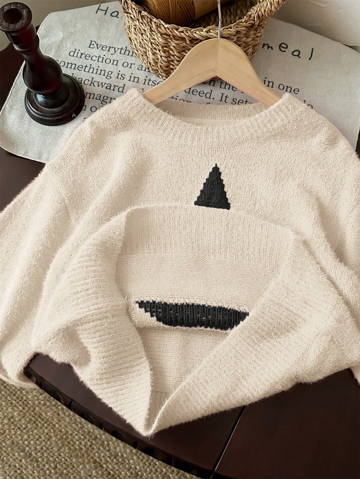 Tween Girl Star Pattern Round Neck Drop Shoulder Sweater, Sibling