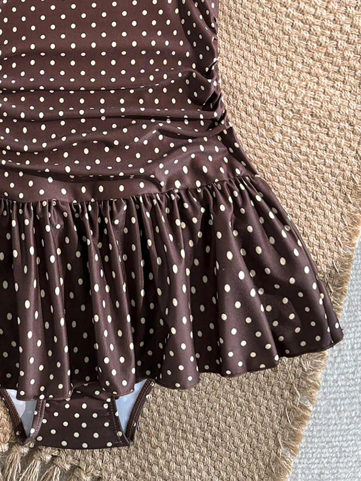 Tween Girls Solid Color Thin Strap Bowknot Starfish Backless One-Piece Swimsuit, Cute Summer Beach Vintage Polka Dot Print Metal Starfish Decor One-Piece Swimsuit Children's Swimwear Girls Swims