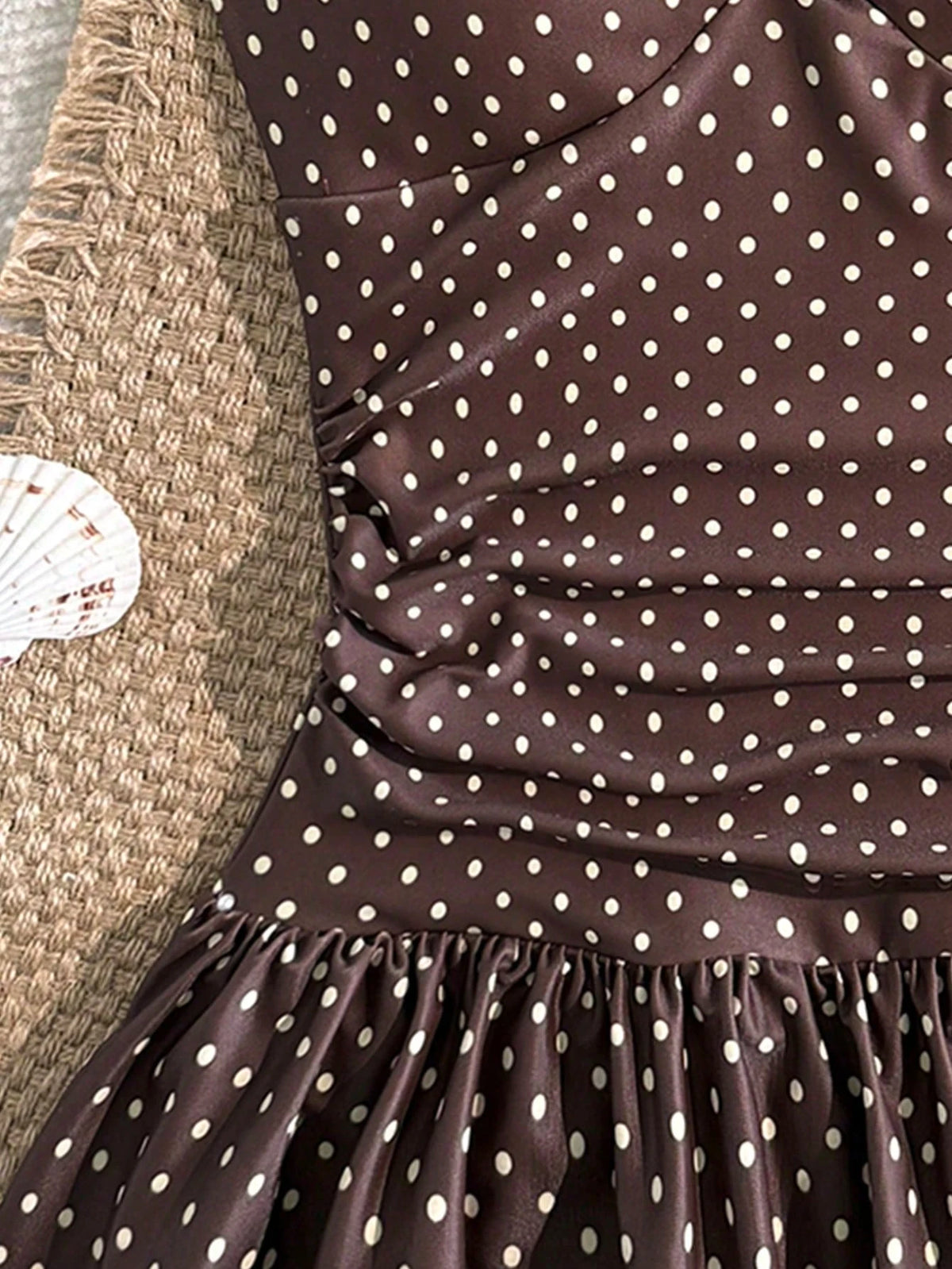Tween Girls Solid Color Thin Strap Bowknot Starfish Backless One-Piece Swimsuit, Cute Summer Beach Vintage Polka Dot Print Metal Starfish Decor One-Piece Swimsuit Children's Swimwear Girls Swims
