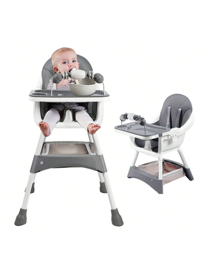 Ubravoo Baby High Chair, Height Adjustable, Convertible High/Low Chair,With Detachable Tray Seat Belt Footrest And Toy Rack,Growing From 6- 36 Months
