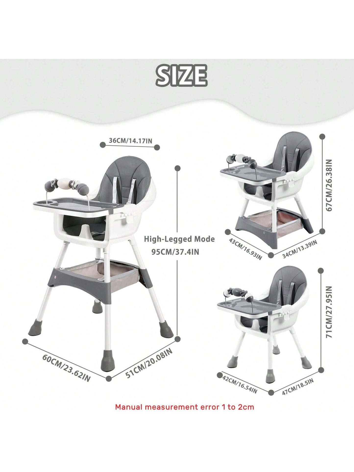 Ubravoo Baby High Chair, Height Adjustable, Convertible High/Low Chair,With Detachable Tray Seat Belt Footrest And Toy Rack,Growing From 6- 36 Months