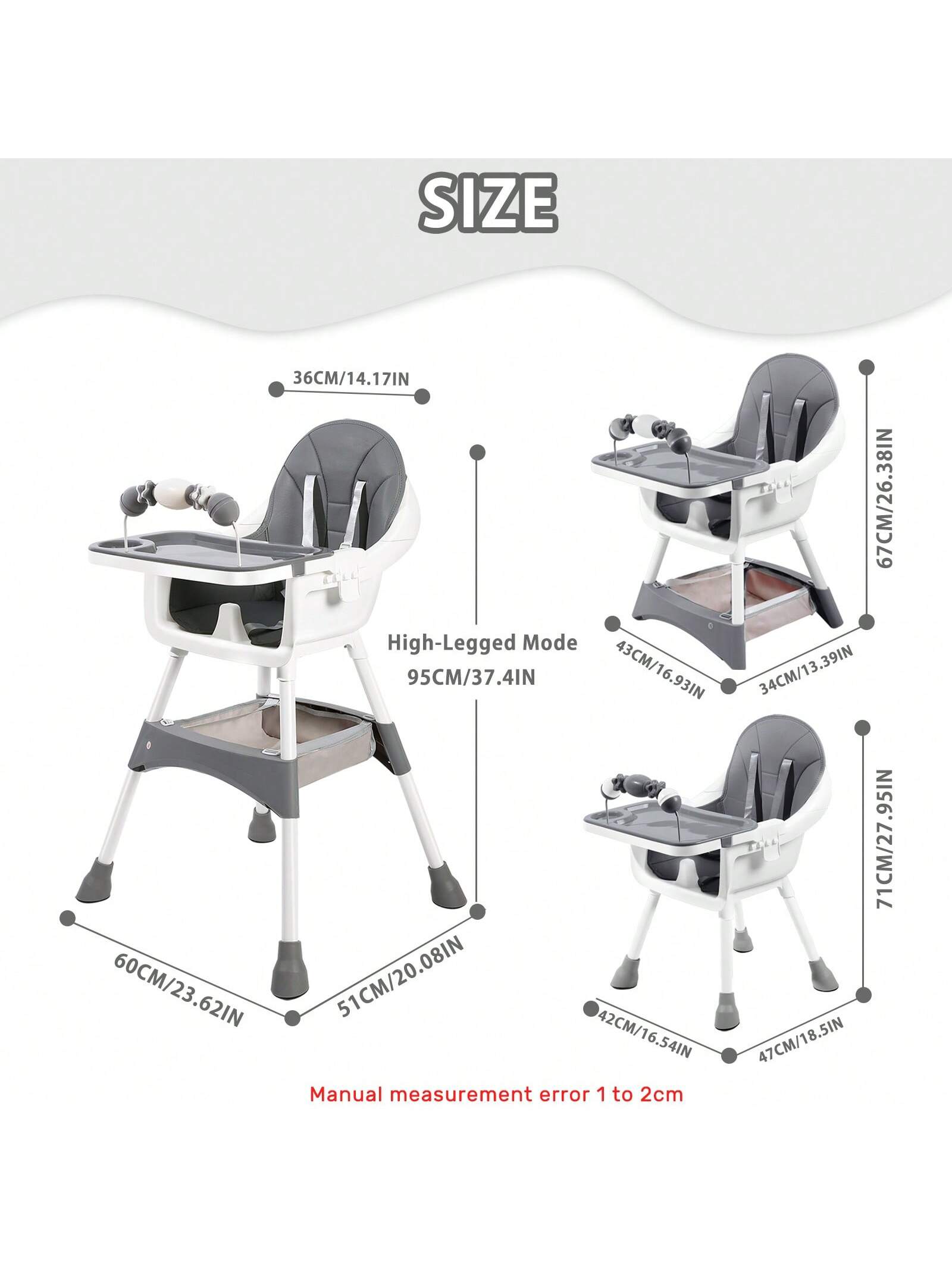 Ubravoo Baby High Chair, Height Adjustable, Convertible High/Low Chair,With Detachable Tray Seat Belt Footrest And Toy Rack,Growing From 6- 36 Months