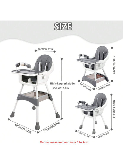 Ubravoo Baby High Chair, Height Adjustable, Convertible High/Low Chair,With Detachable Tray Seat Belt Footrest And Toy Rack,Growing From 6- 36 Months