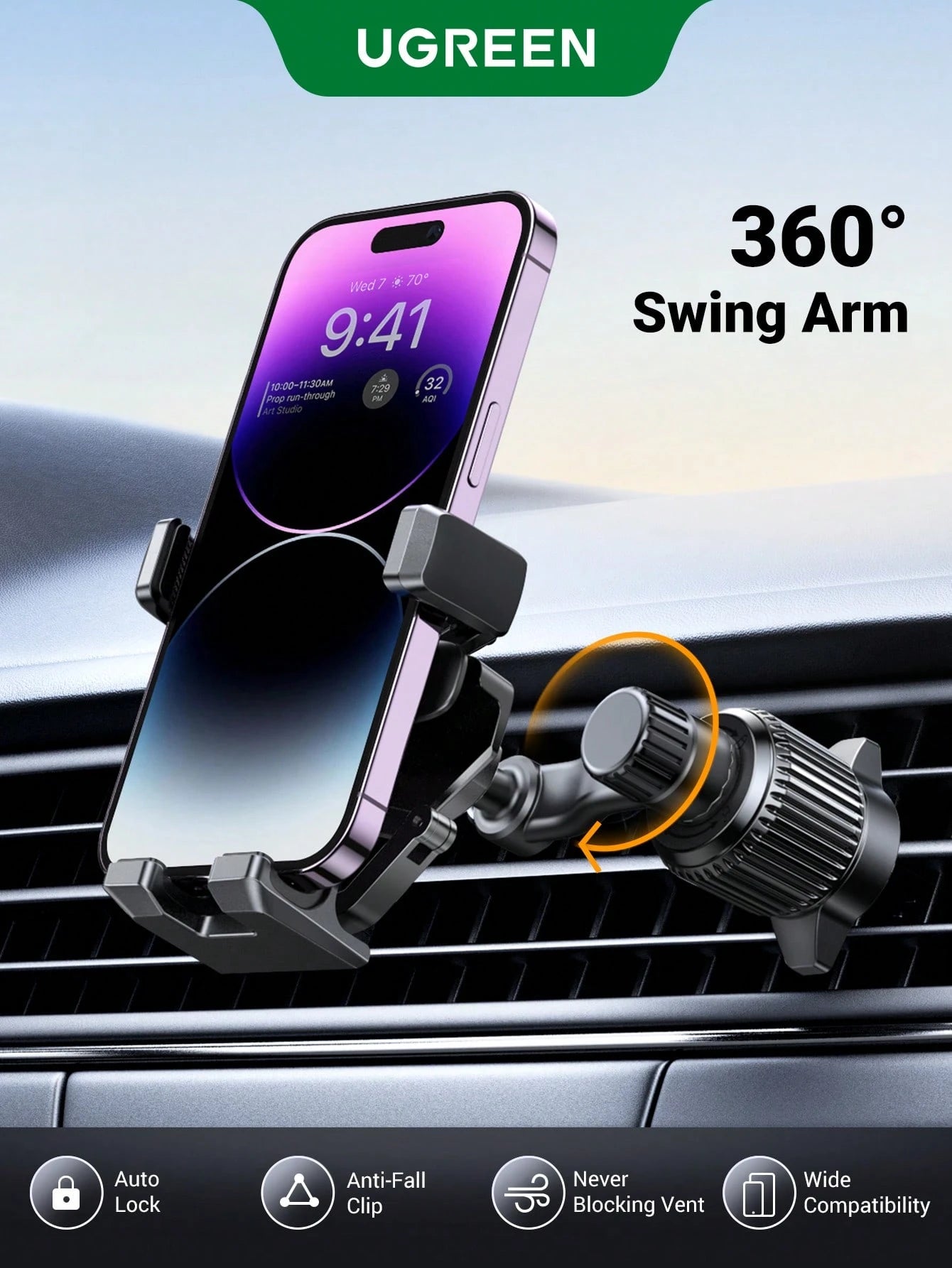 UGREEN Car Gravity Air Vent Mount Phone Holder For 4.7-7.2 Inch Phones