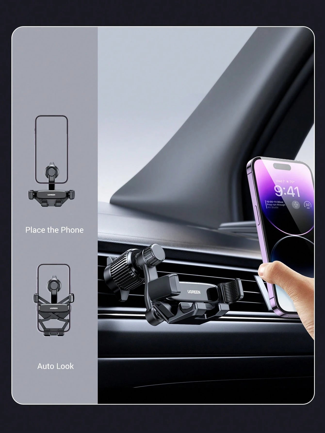 UGREEN Car Gravity Air Vent Mount Phone Holder For 4.7-7.2 Inch Phones