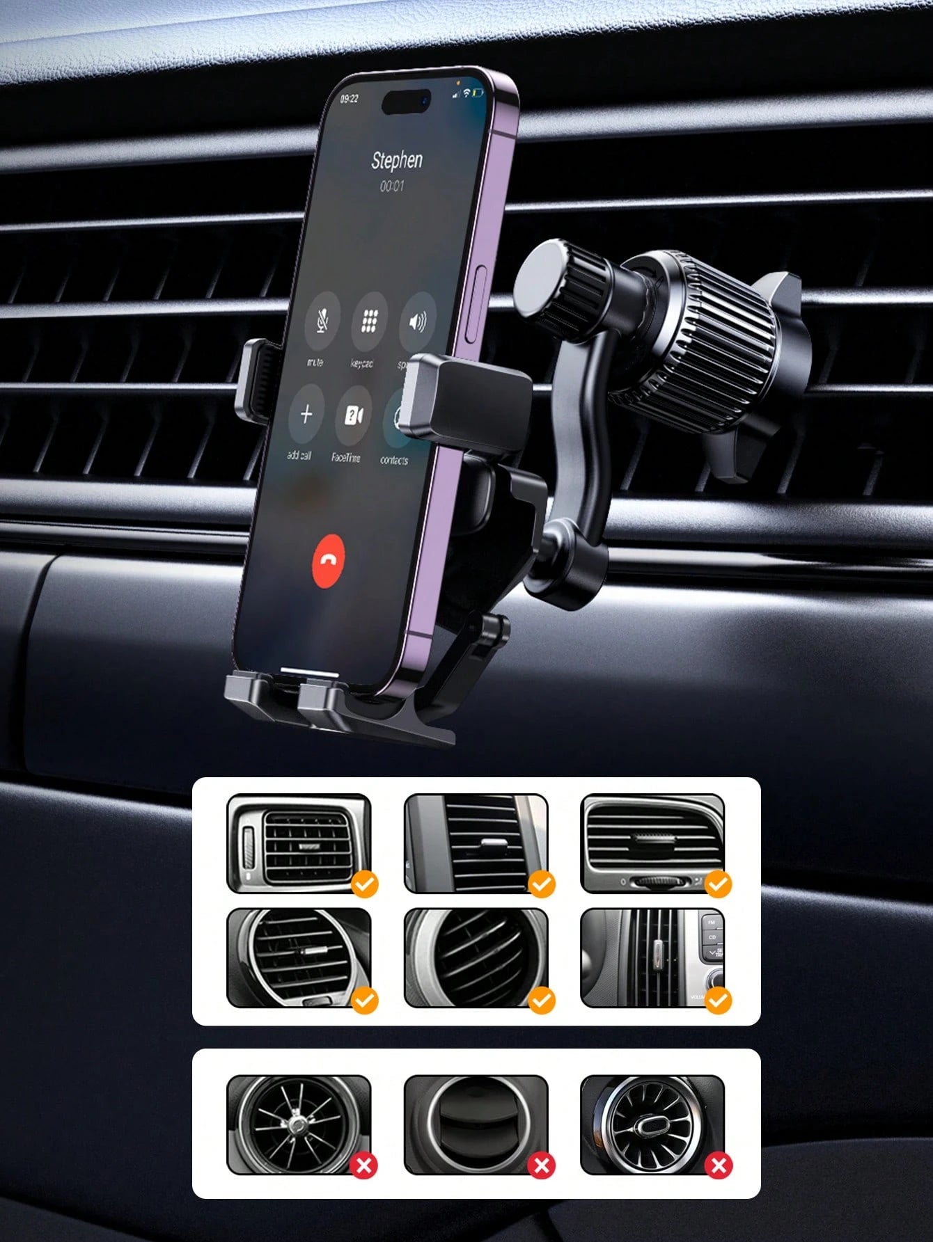 UGREEN Car Gravity Air Vent Mount Phone Holder For 4.7-7.2 Inch Phones