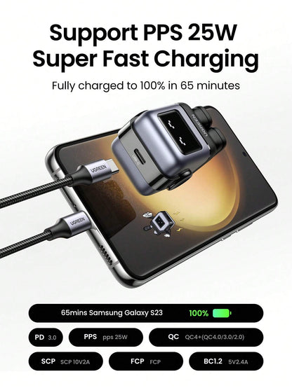 UGREEN RG 30W PD USB C Fast Robot GaN Charger Nexode Power Adapter Compatible With IPhone 16/15 Pro Max Galaxy S25 S24 S23 S22 Xiao Mi Suitable For Travel, Office, Dorm, And Home Nan