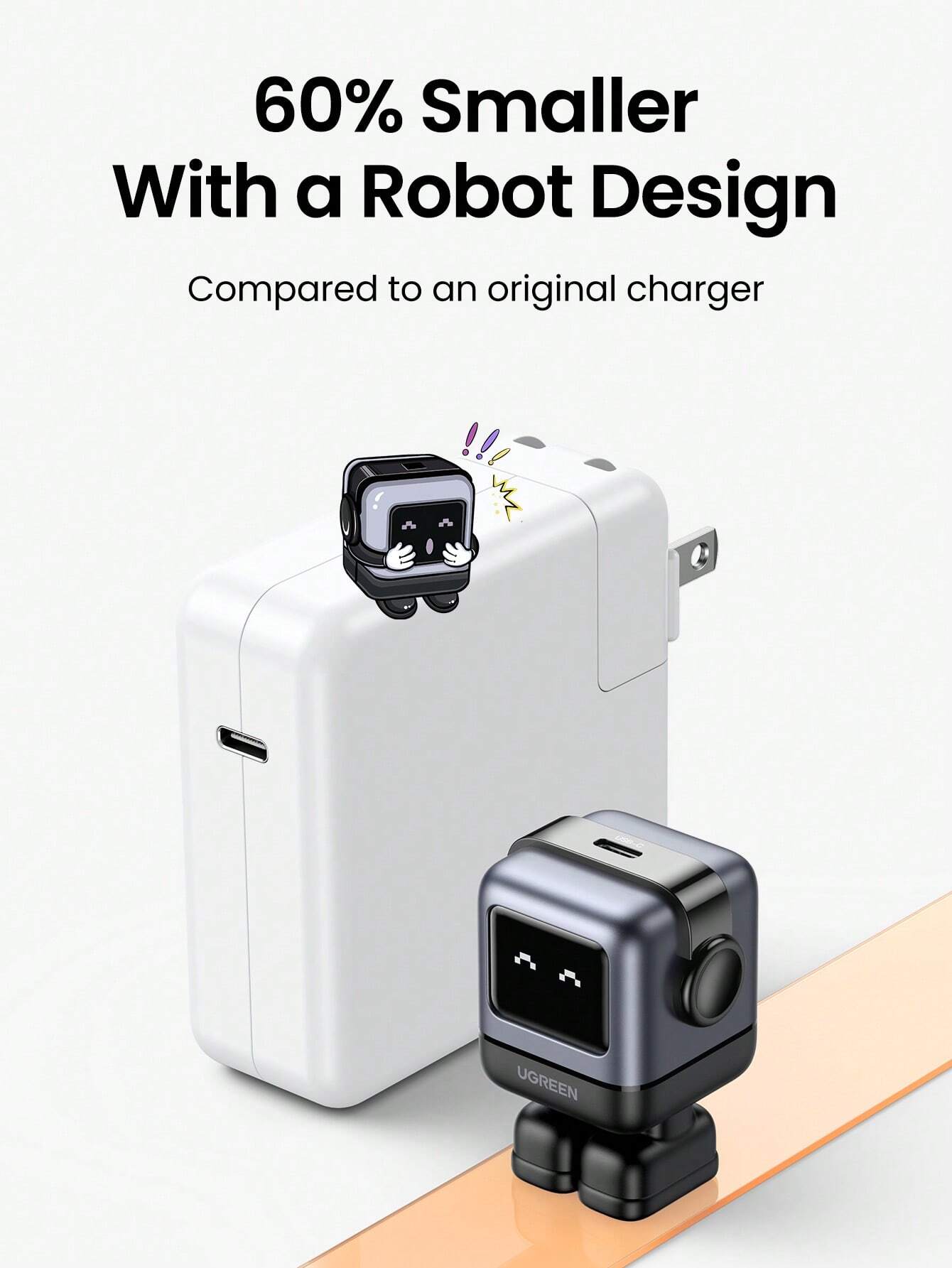 UGREEN RG 30W PD USB C Fast Robot GaN Charger Nexode Power Adapter Compatible With IPhone 16/15 Pro Max Galaxy S25 S24 S23 S22 Xiao Mi Suitable For Travel, Office, Dorm, And Home Nan