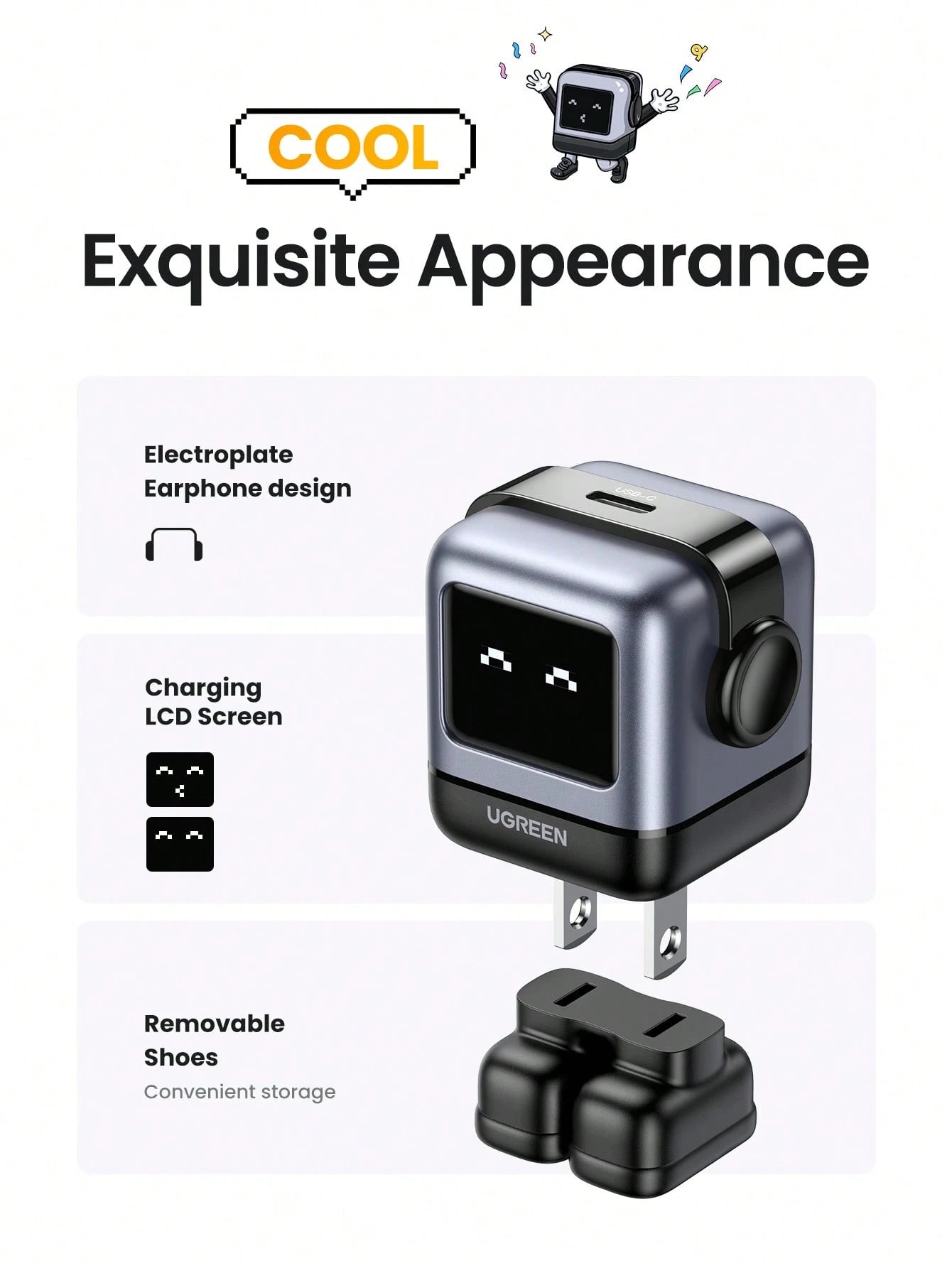 UGREEN RG 30W PD USB C Fast Robot GaN Charger Nexode Power Adapter Compatible With IPhone 16/15 Pro Max Galaxy S25 S24 S23 S22 Xiao Mi Suitable For Travel, Office, Dorm, And Home Nan