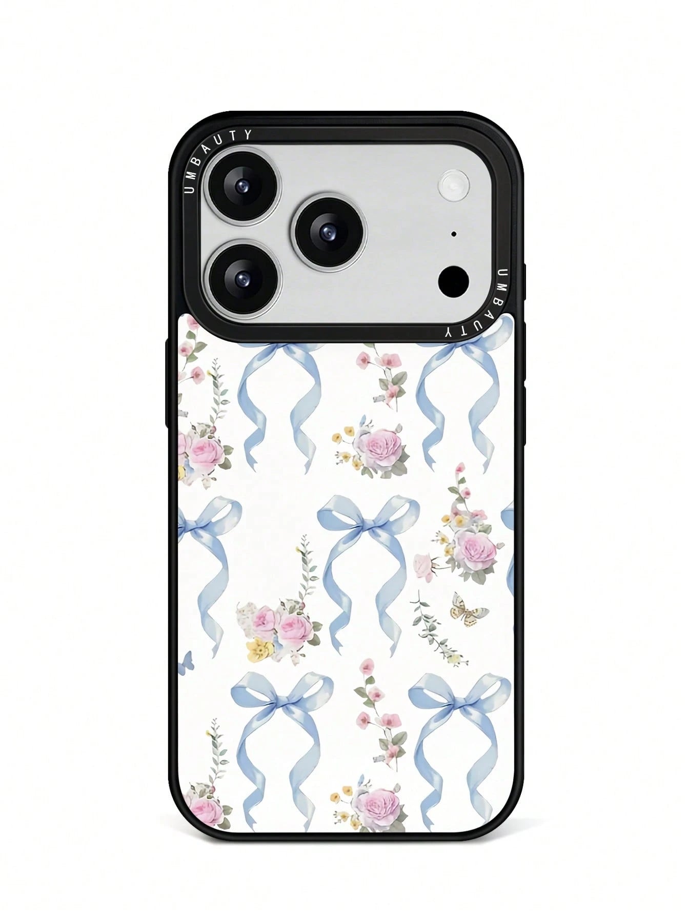 UMBAUTY 1pc Bow & Pink Rose Pattern Design, Phone 17 Pro Max Phone Case, Compatible With Phone 16 Pro Max, 15 Pro Max, 14 Pro Max, Korean-Style High-End Fashion & Fun Phone Case, Compatible With 11/12