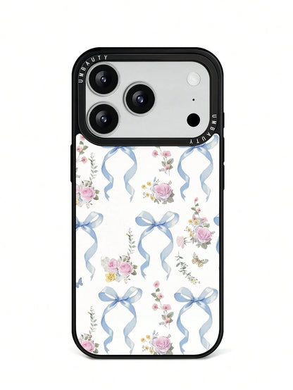 UMBAUTY 1pc Bow & Pink Rose Pattern Design, Phone 17 Pro Max Phone Case, Compatible With Phone 16 Pro Max, 15 Pro Max, 14 Pro Max, Korean-Style High-End Fashion & Fun Phone Case, Compatible With 11/12