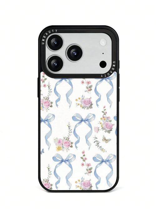 UMBAUTY 1pc Bow & Pink Rose Pattern Design, Phone 17 Pro Max Phone Case, Compatible With Phone 16 Pro Max, 15 Pro Max, 14 Pro Max, Korean-Style High-End Fashion & Fun Phone Case, Compatible With 11/12