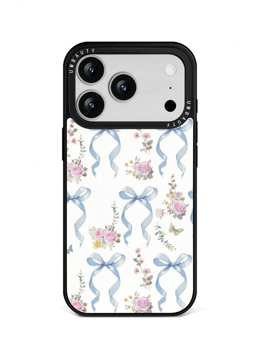 UMBAUTY 1pc Bow & Pink Rose Pattern Design, Phone 17 Pro Max Phone Case, Compatible With Phone 16 Pro Max, 15 Pro Max, 14 Pro Max, Korean-Style High-End Fashion & Fun Phone Case, Compatible With 11/12