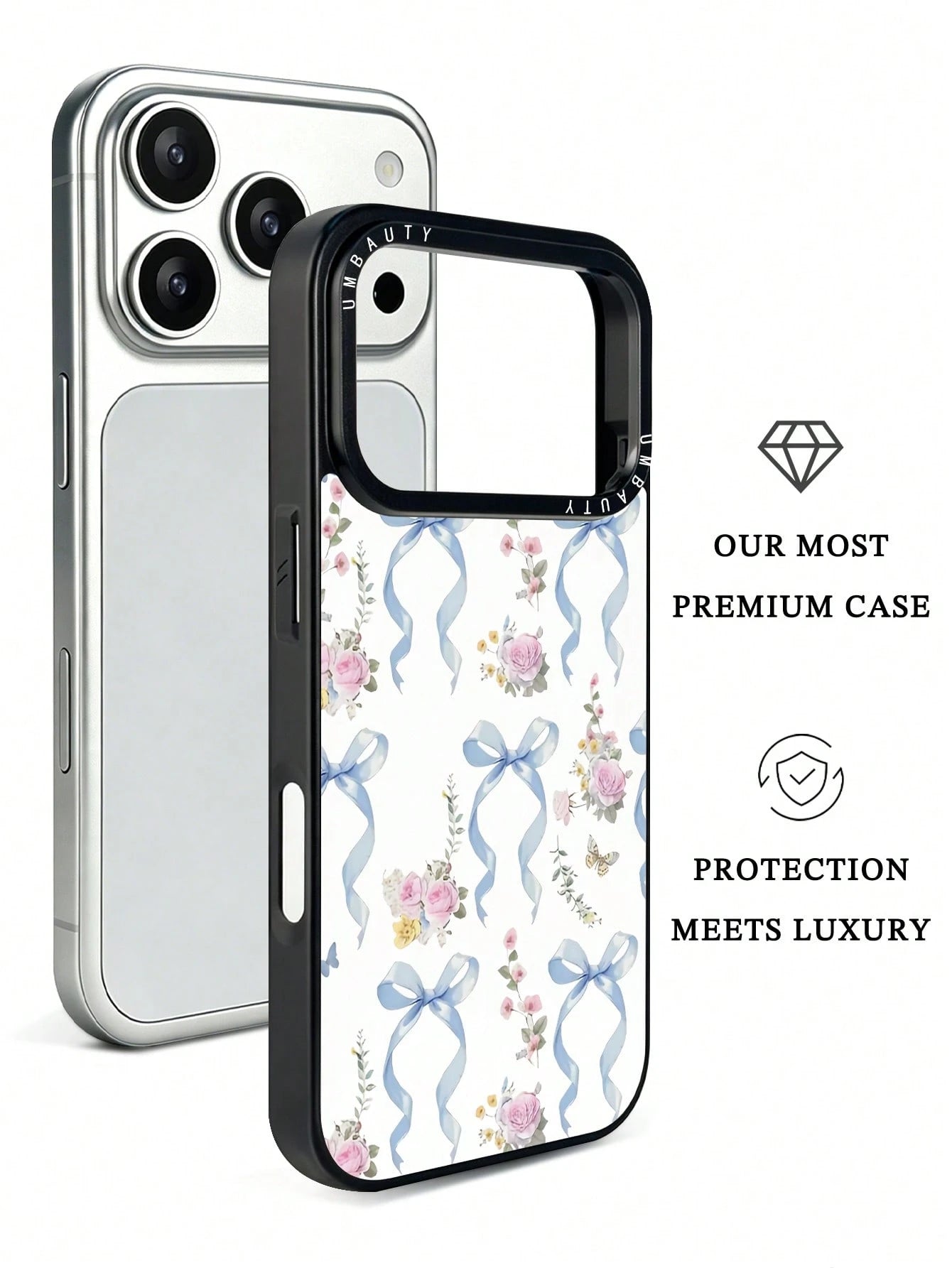 UMBAUTY 1pc Bow & Pink Rose Pattern Design, Phone 17 Pro Max Phone Case, Compatible With Phone 16 Pro Max, 15 Pro Max, 14 Pro Max, Korean-Style High-End Fashion & Fun Phone Case, Compatible With 11/12