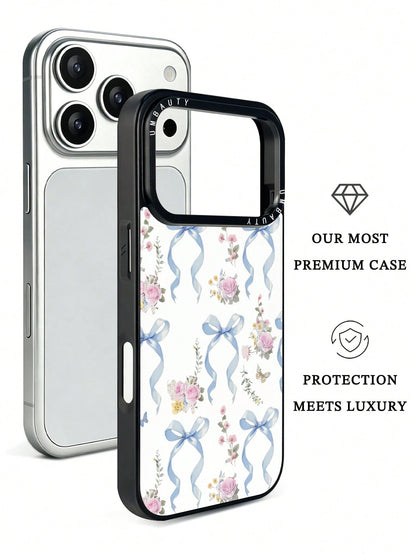 UMBAUTY 1pc Bow & Pink Rose Pattern Design, Phone 17 Pro Max Phone Case, Compatible With Phone 16 Pro Max, 15 Pro Max, 14 Pro Max, Korean-Style High-End Fashion & Fun Phone Case, Compatible With 11/12