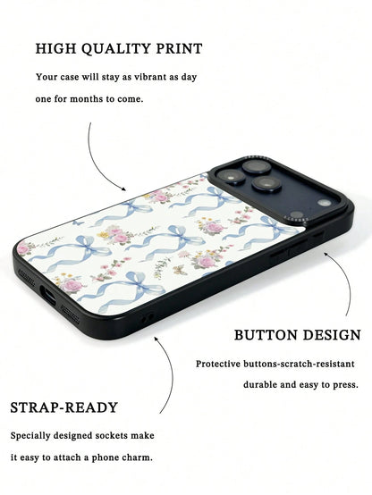 UMBAUTY 1pc Bow & Pink Rose Pattern Design, Phone 17 Pro Max Phone Case, Compatible With Phone 16 Pro Max, 15 Pro Max, 14 Pro Max, Korean-Style High-End Fashion & Fun Phone Case, Compatible With 11/12