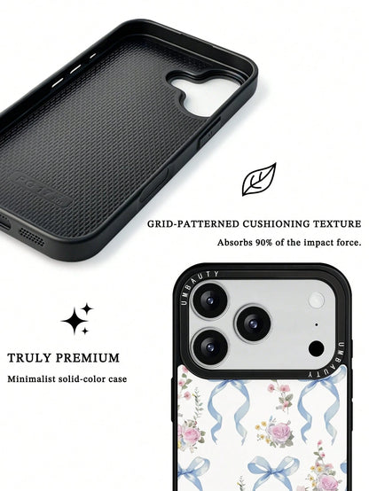 UMBAUTY 1pc Bow & Pink Rose Pattern Design, Phone 17 Pro Max Phone Case, Compatible With Phone 16 Pro Max, 15 Pro Max, 14 Pro Max, Korean-Style High-End Fashion & Fun Phone Case, Compatible With 11/12
