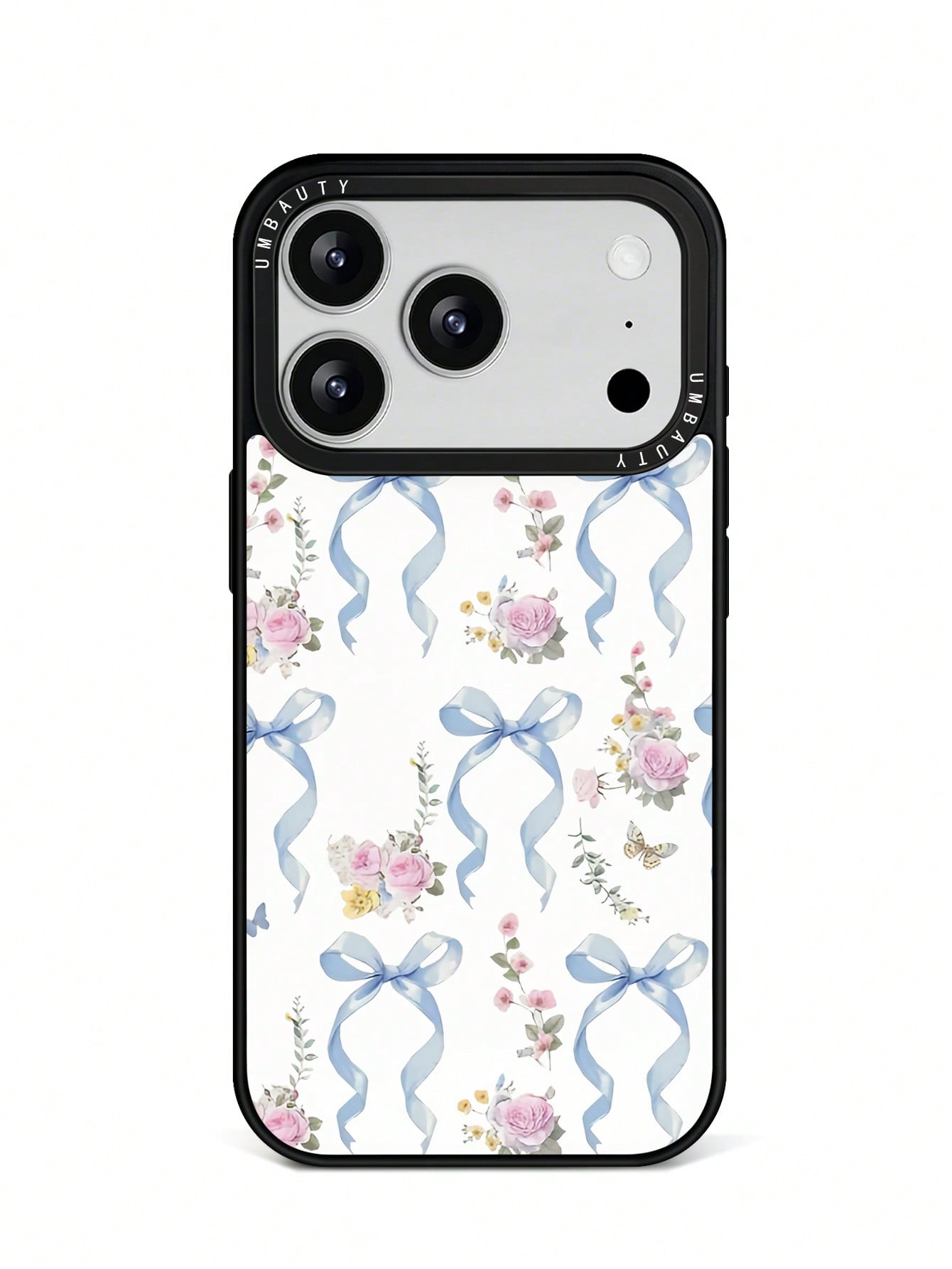 UMBAUTY 1pc Bow & Pink Rose Pattern Design, Phone 17 Pro Max Phone Case, Compatible With Phone 16 Pro Max, 15 Pro Max, 14 Pro Max, Korean-Style High-End Fashion & Fun Phone Case, Compatible With 11/12