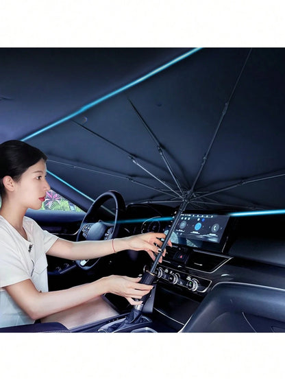 Umbrella-Shaped Car Front Windshield Sun Shade, UV Protection, Foldable Heat Insulation Board, 140*80cm