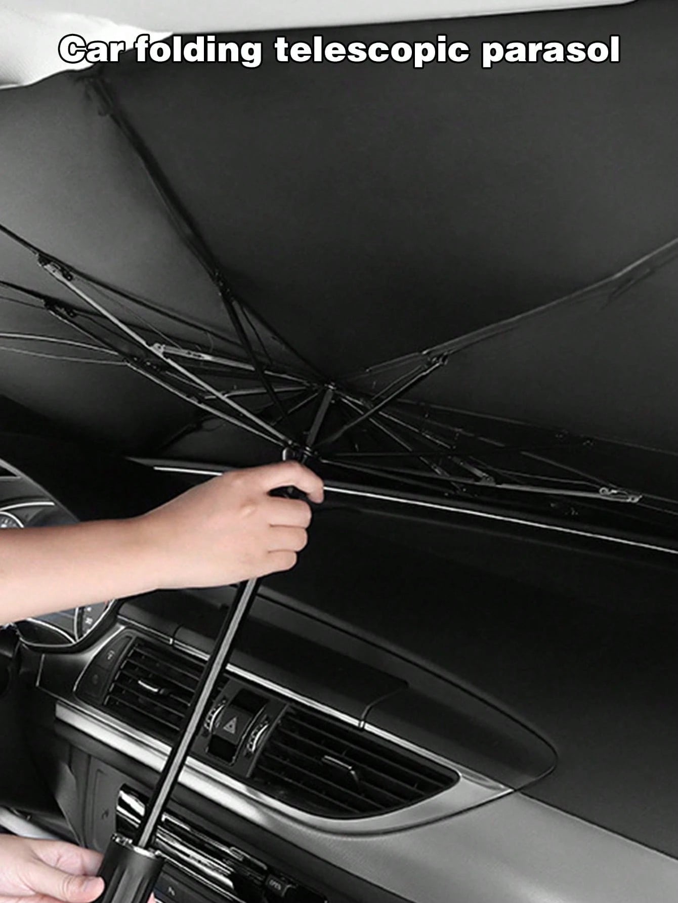 Umbrella-Shaped Car Front Windshield Sun Shade, UV Protection, Foldable Heat Insulation Board, 140*80cm