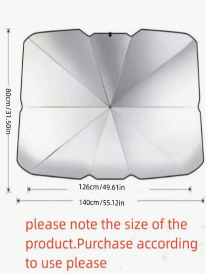 Umbrella-Shaped Car Front Windshield Sun Shade, UV Protection, Foldable Heat Insulation Board, 140*80cm