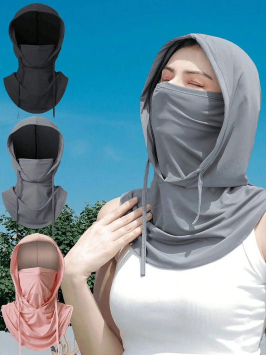 Unisex Ice Silk Thermal Balaclava, Full UV Protection, Suitable For Cycling- Breathable Seamless, Adjustable Drawstring Neck, With Ear Covers, Suitable For Cycling, Motorcycle, Fishing And Other Outd