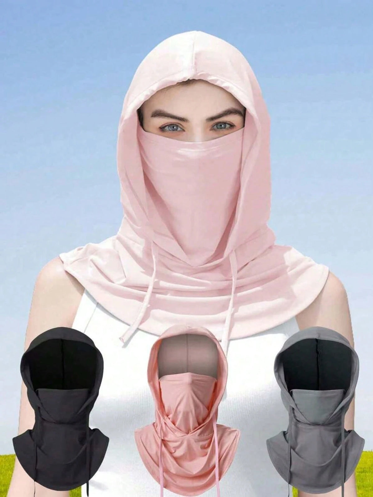 Unisex Ice Silk Thermal Balaclava, Full UV Protection, Suitable For Cycling- Breathable Seamless, Adjustable Drawstring Neck, With Ear Covers, Suitable For Cycling, Motorcycle, Fishing And Other Outd