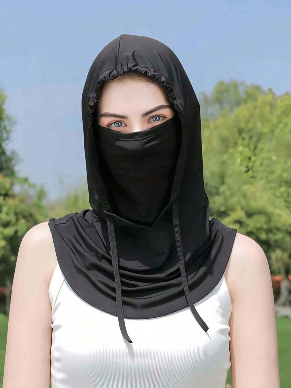 Unisex Ice Silk Thermal Balaclava, Full UV Protection, Suitable For Cycling- Breathable Seamless, Adjustable Drawstring Neck, With Ear Covers, Suitable For Cycling, Motorcycle, Fishing And Other Outd